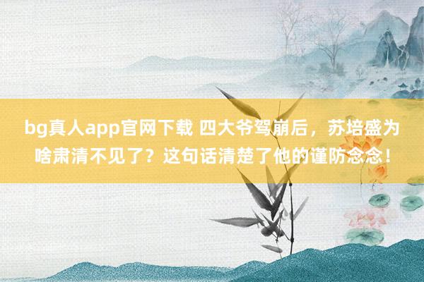 bg真人app官网下载 四大爷驾崩后，苏培盛为啥肃清不见了？这句话清楚了他的谨防念念！