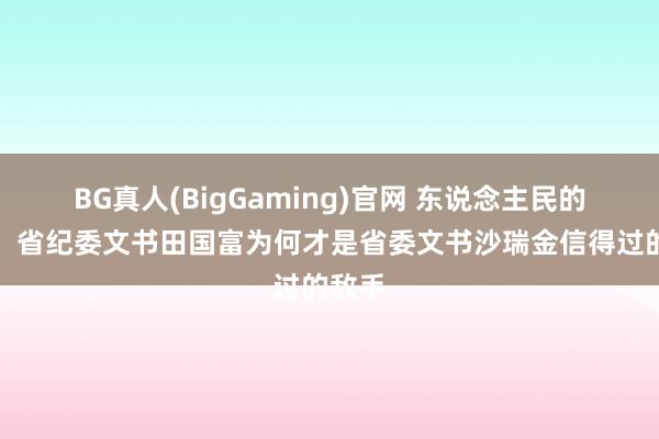 BG真人(BigGaming)官网 东说念主民的方法：省纪委文书田国富为何才是省委文书沙瑞金信得过的敌手