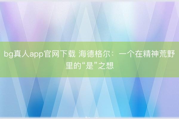 bg真人app官网下载 海德格尔：一个在精神荒野里的“是”之想